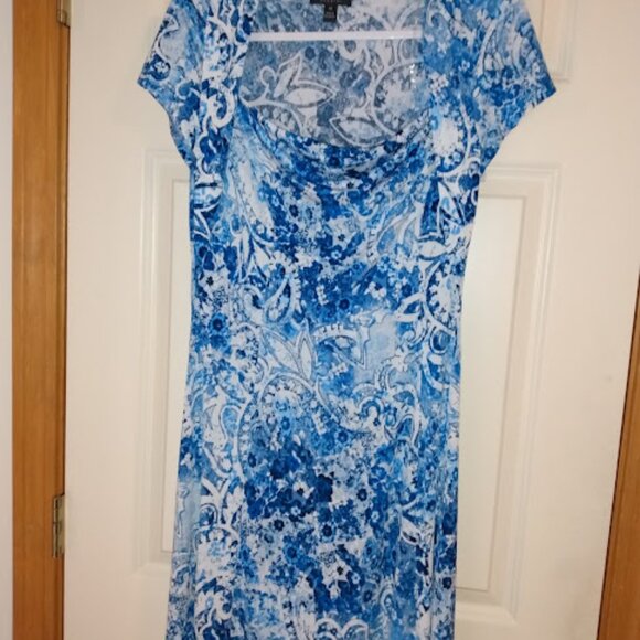 connected apparel: Blue and white floral dress. Size 10. - Picture 1 of 3